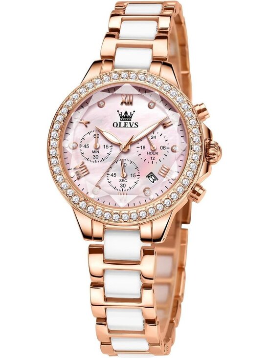 Women\'s Pink Dial Elegant Diamond Bezel Ceramic Fashion Analog Quartz Watch main image 7